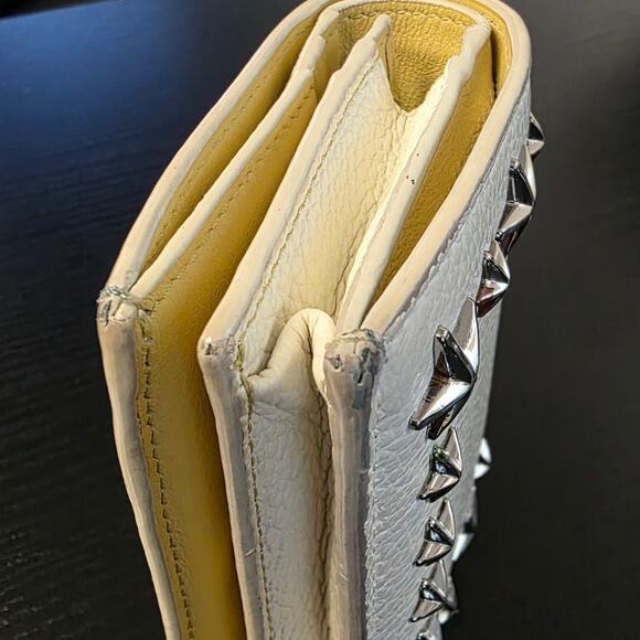 Jimmy Choo London Hanne Leather Cream Green Bifold Card Coin Wallet Silver Stars - Picture 6 of 15